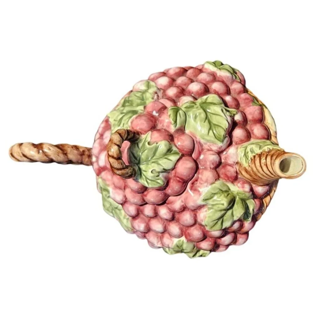 Tea Pot‎ Kitchen Creations Ceramic Grapes Basket & Green Teapot Candle Holder